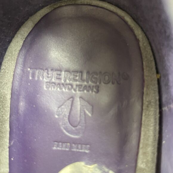 True Religion High Heel Platforms Women’s 8.5 Gray Suede Brown Leather 4.5" Heel - Picture 9 of 16